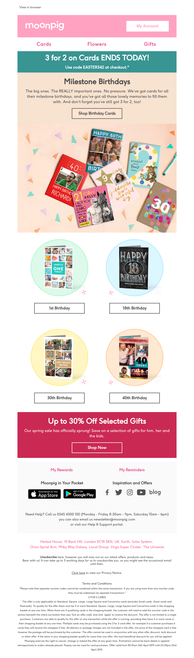 Moonpig - Just in time! 3 for 2 on cards ends today!