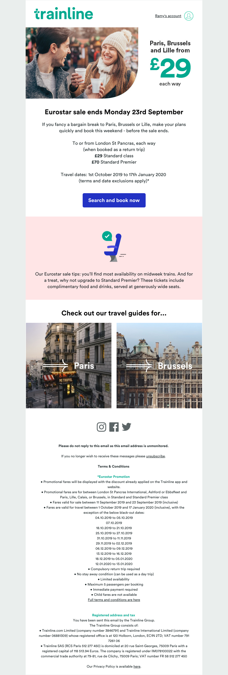 Trainline - Last chance to book Eurostar sale tickets