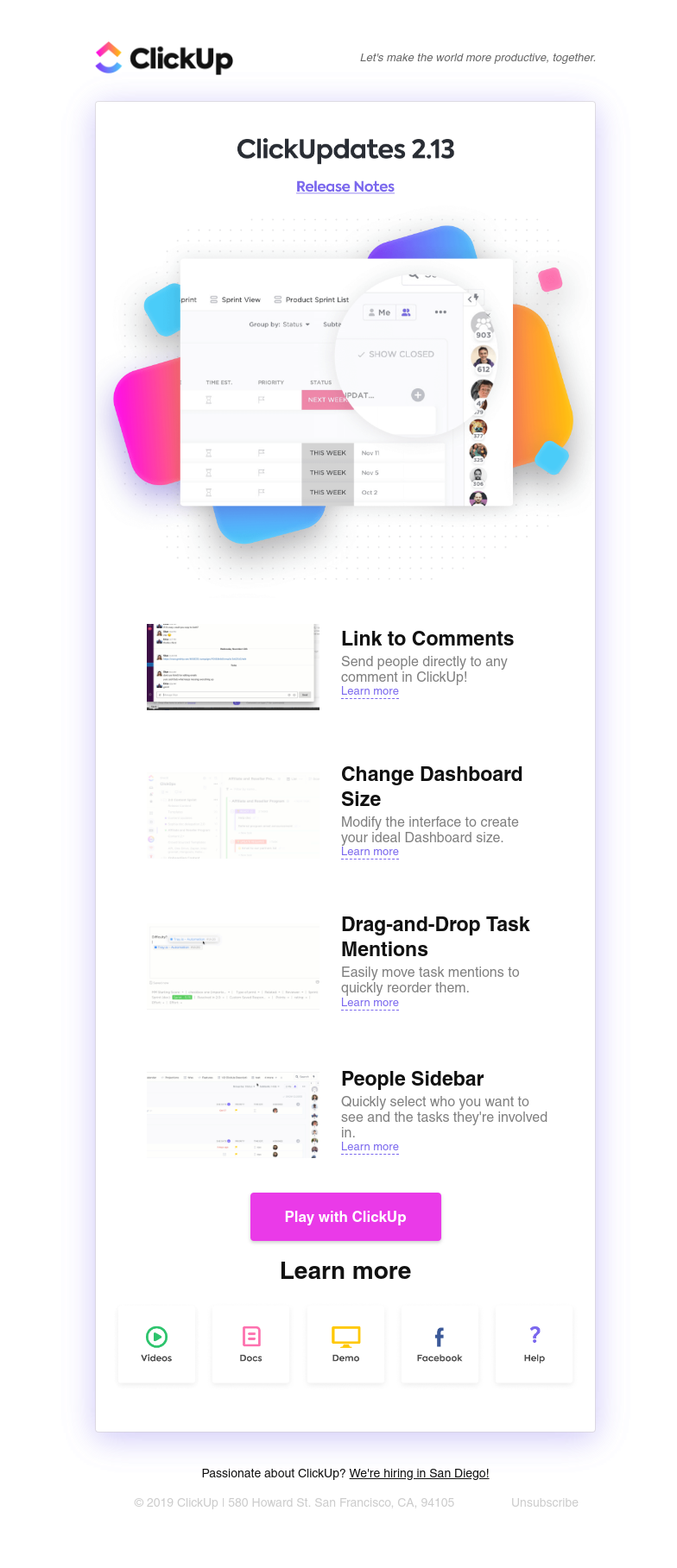 ClickUp - ClickUpdates 2.13: People Sidebar, Link to Comments, Change Dashboard Size, and more!