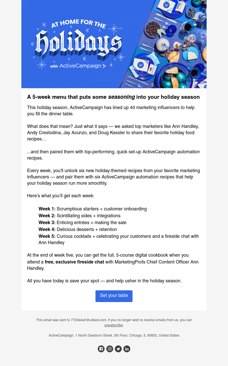  - A holiday gift! 40 marketing experts share recipes. Plus...