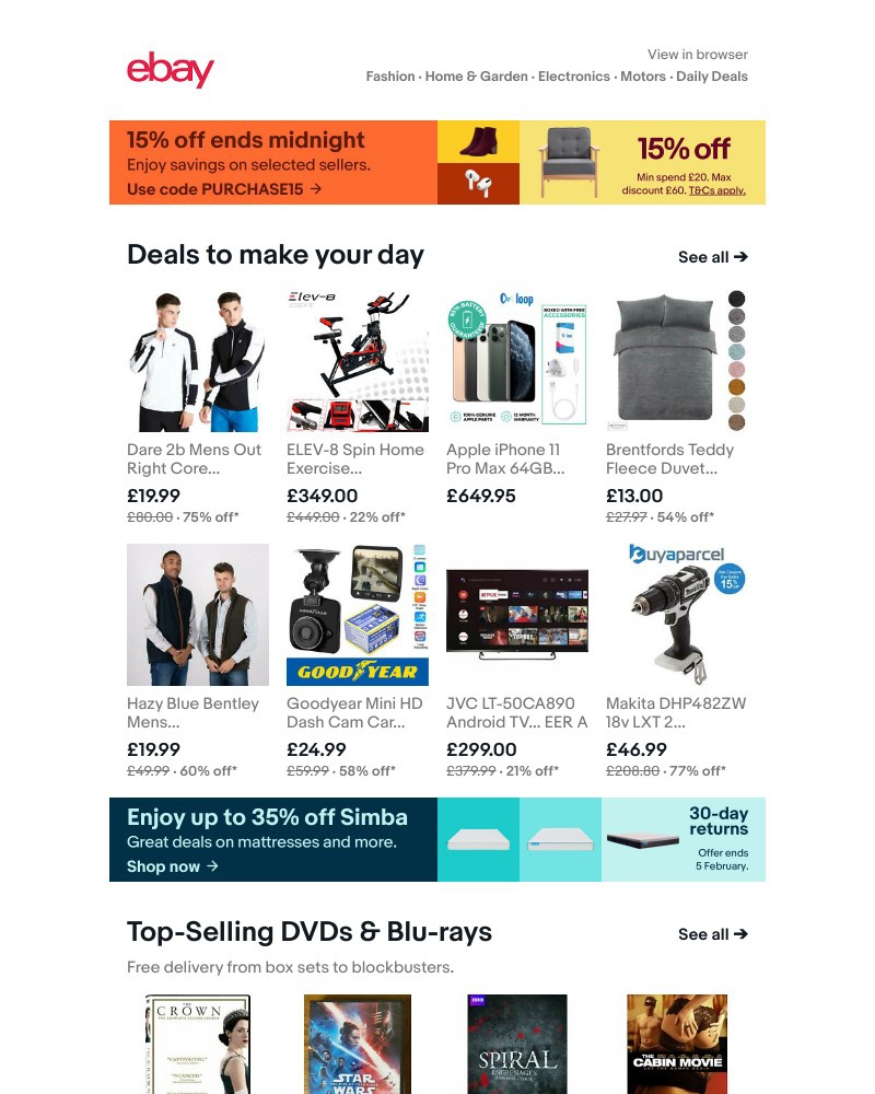 eBay - 15% off - ends midnight! Use code PURCHASE15.