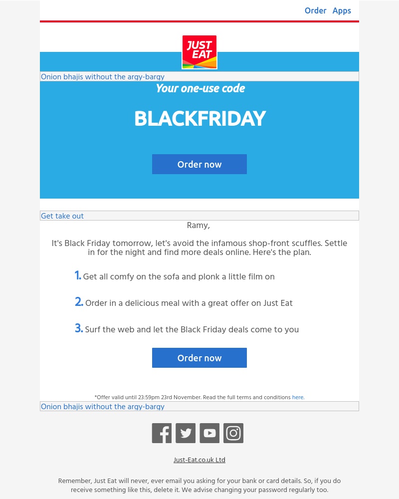 Just Eat - 15% off for Black Friday, starts today