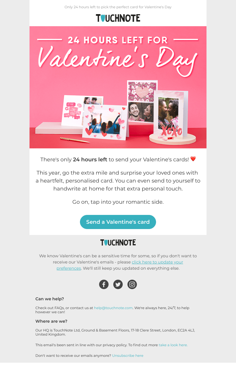 TouchNote - Tick tock! ⏰ Time's running out for Valentine's Day orders