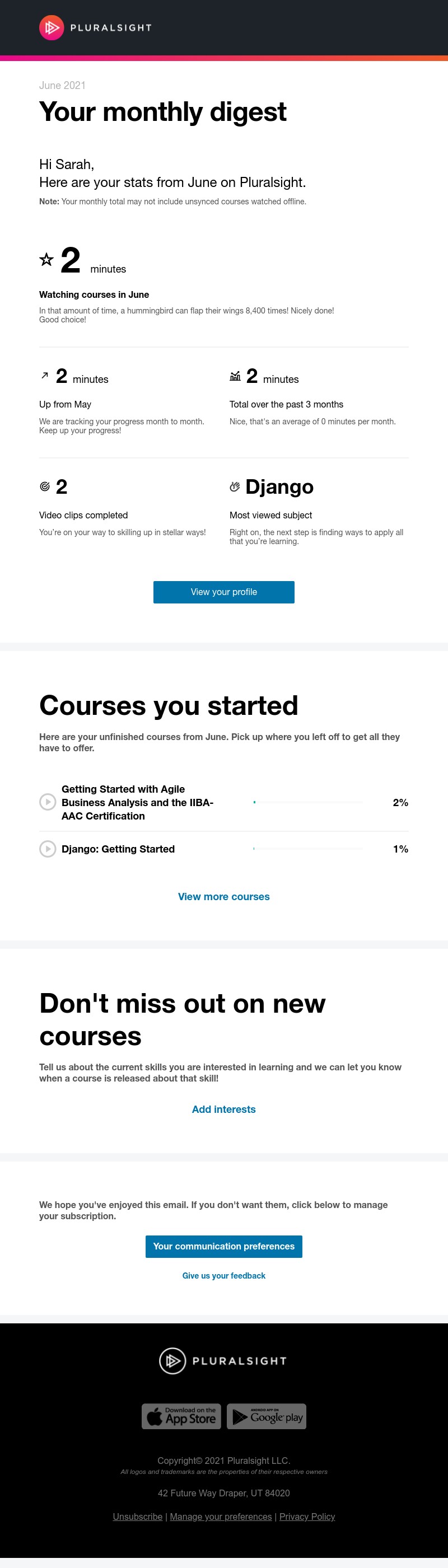 Pluralsight - Your monthly Pluralsight usage statistics