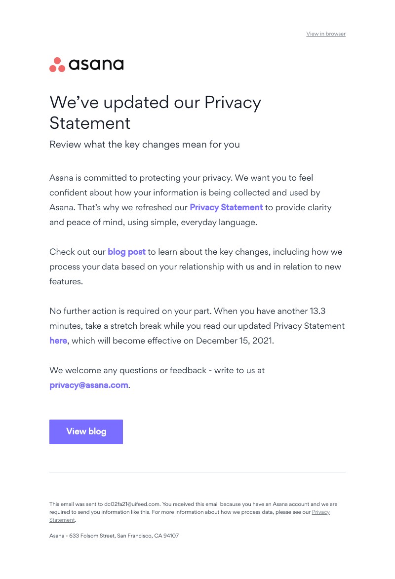 Asana - Updates to Asana's Privacy Statement