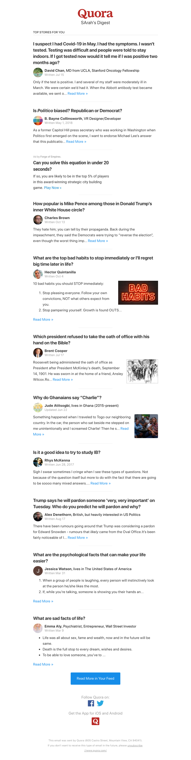 Quora - I suspect I had Covid-19 in May. I had the symptoms. I wasn't tested. Testing was dif...?