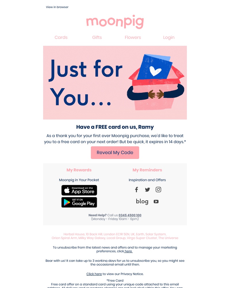 Moonpig - (17/05/2020) - Here’s a free card!