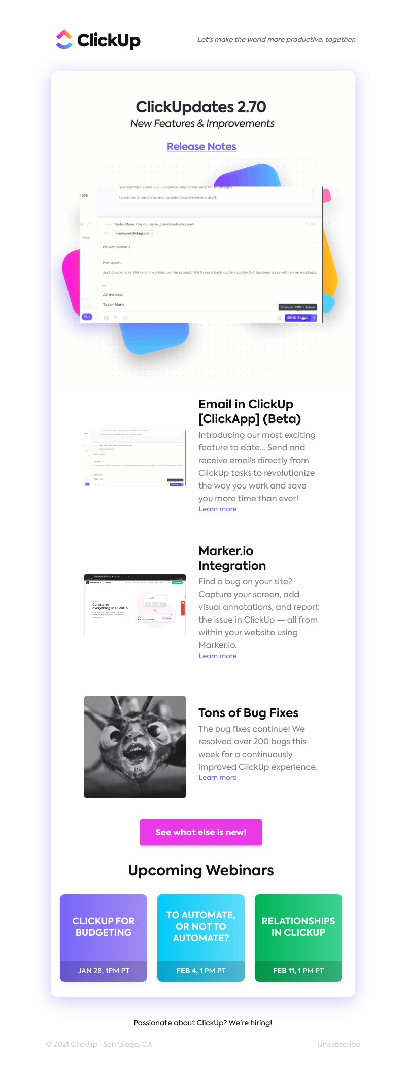 ClickUp - Email in ClickUp (Beta), Marker.io Integration, Bug Fixes ➕ more!