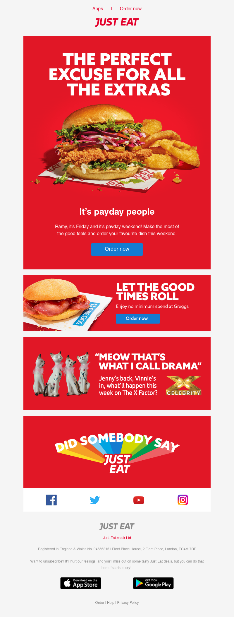 Just Eat - Ramy, there’s only one payday a month 
