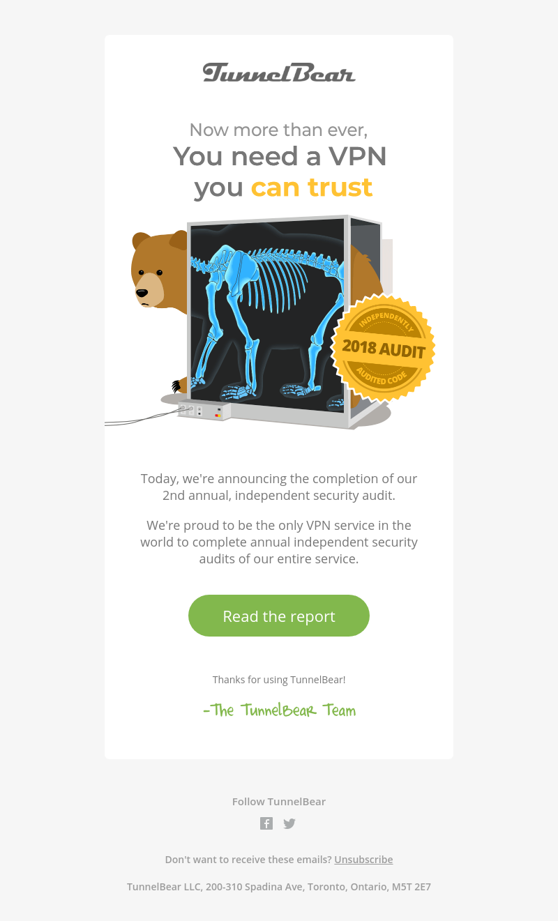  - TunnelBear Completes 2nd Annual Independent Security Audit