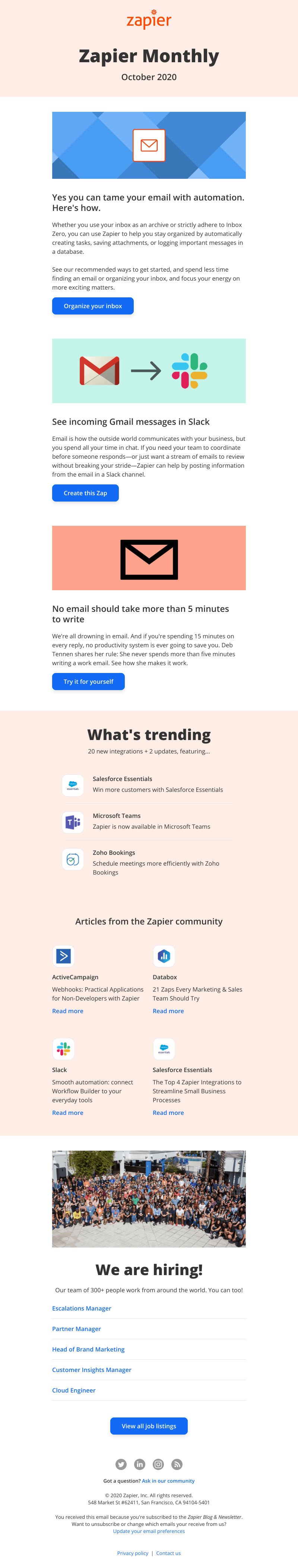 Zapier - New in October: Tame your inbox with automation, 2 updates, and 20 new apps