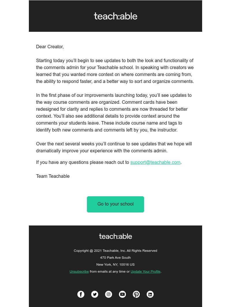 Teachable - We’re improving course comments!