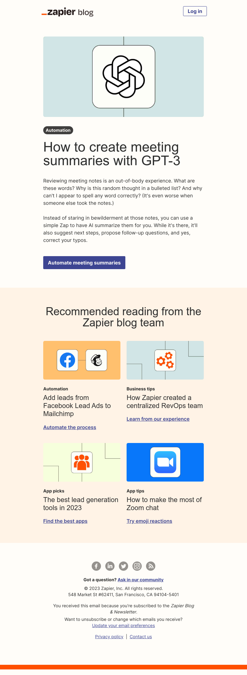 Zapier - Automatically create meeting summaries