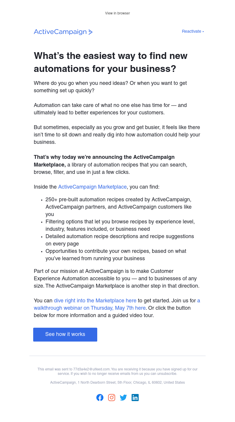  - [Announced today] Pre-built automation recipes in the ActiveCampaign Marketplace