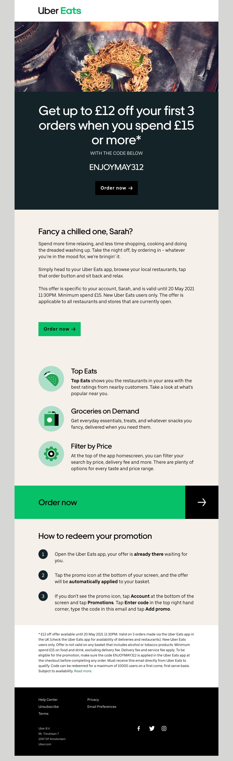 Uber Eats - Get  £12 off  your first 3 orders