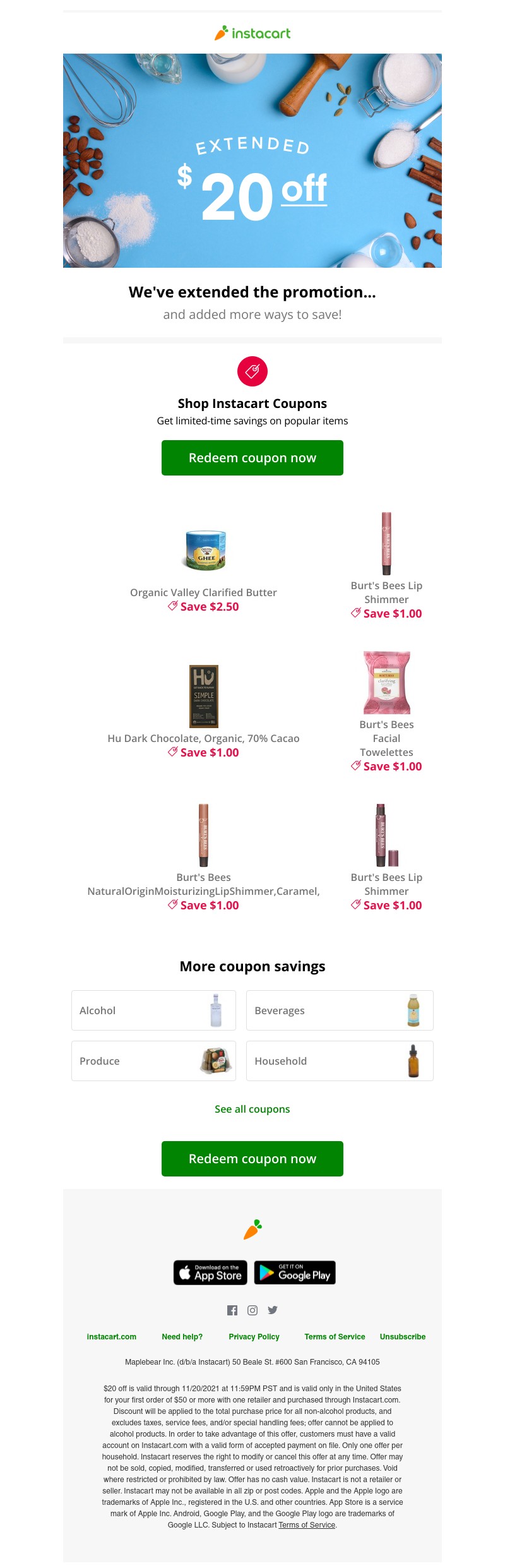 Instacart - 🎉 Extended for you: $20 off your first order