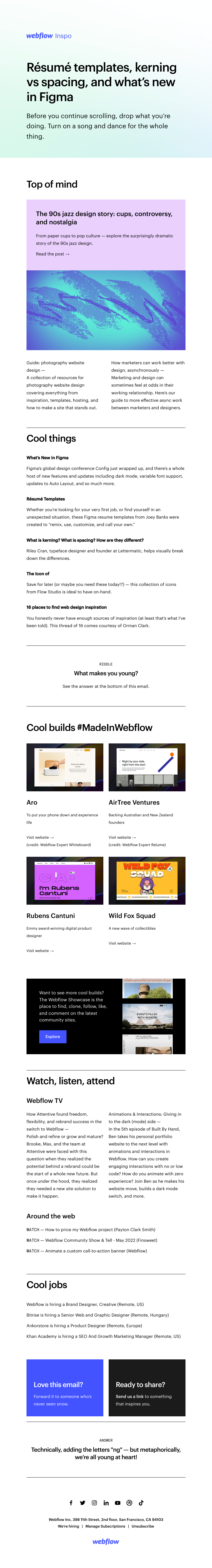 Webflow - Résumé templates, kerning vs spacing, and what’s new in Figma 🆕