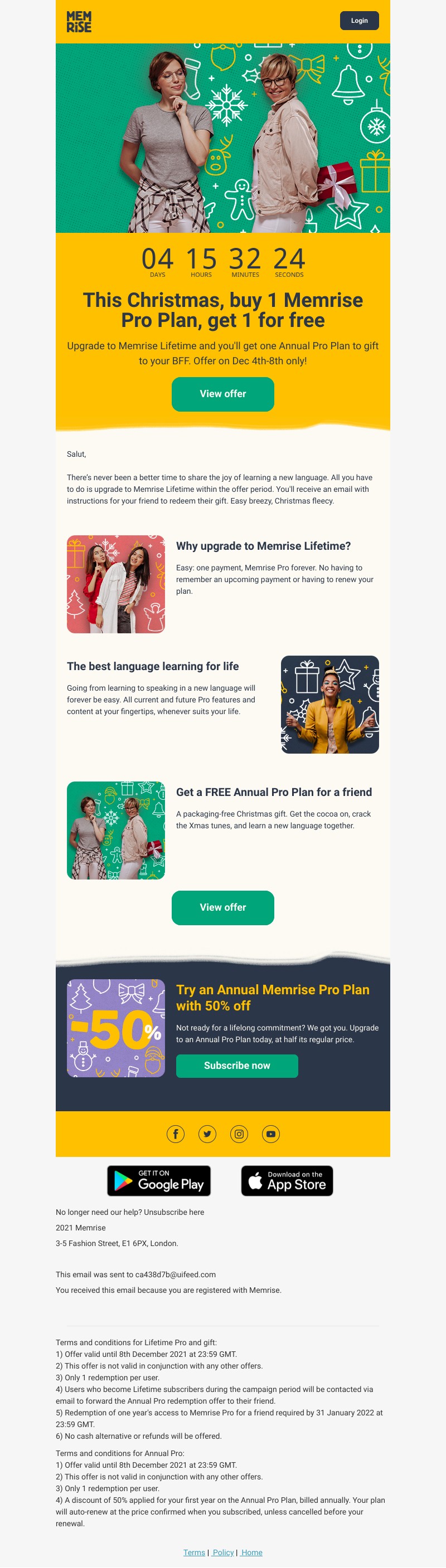 Memrise - Buy 1 Memrise Pro Plan, get 1 for free this Christmas!