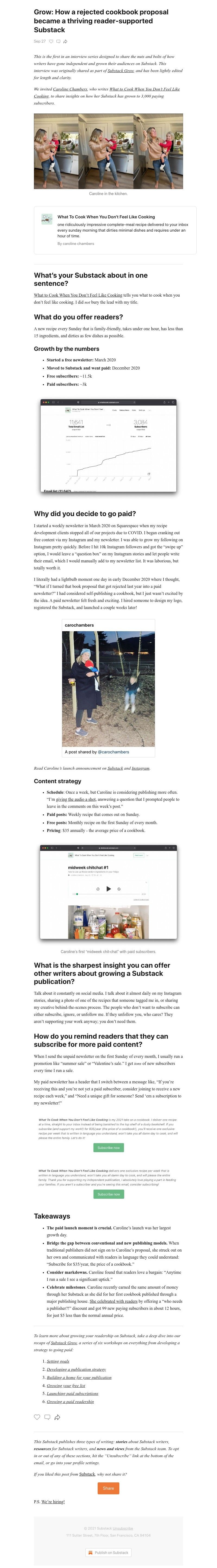 Substack - Grow: How a rejected cookbook proposal became a thriving reader-supported Substack