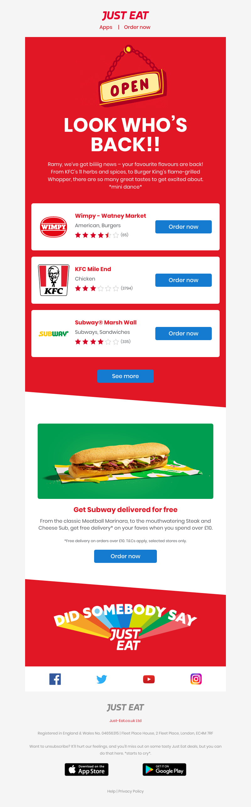 Just Eat - Ramy, look what’s back in your area 👀