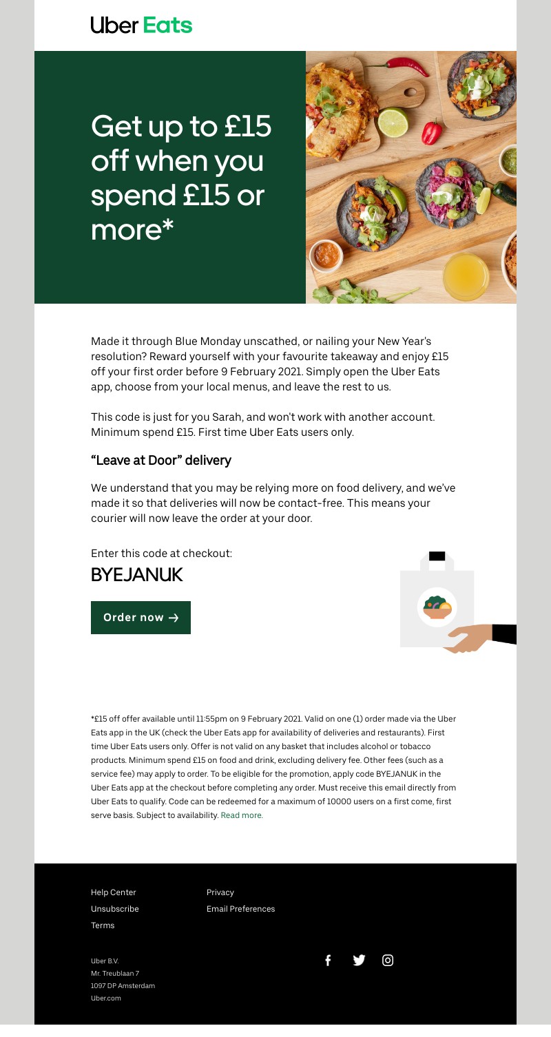 Uber Eats - Get £15 off your first order  