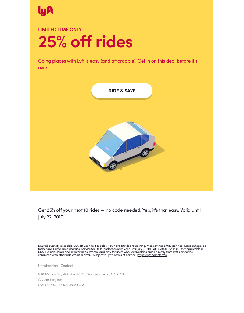 Lyft - It's time to activate 25% off rides