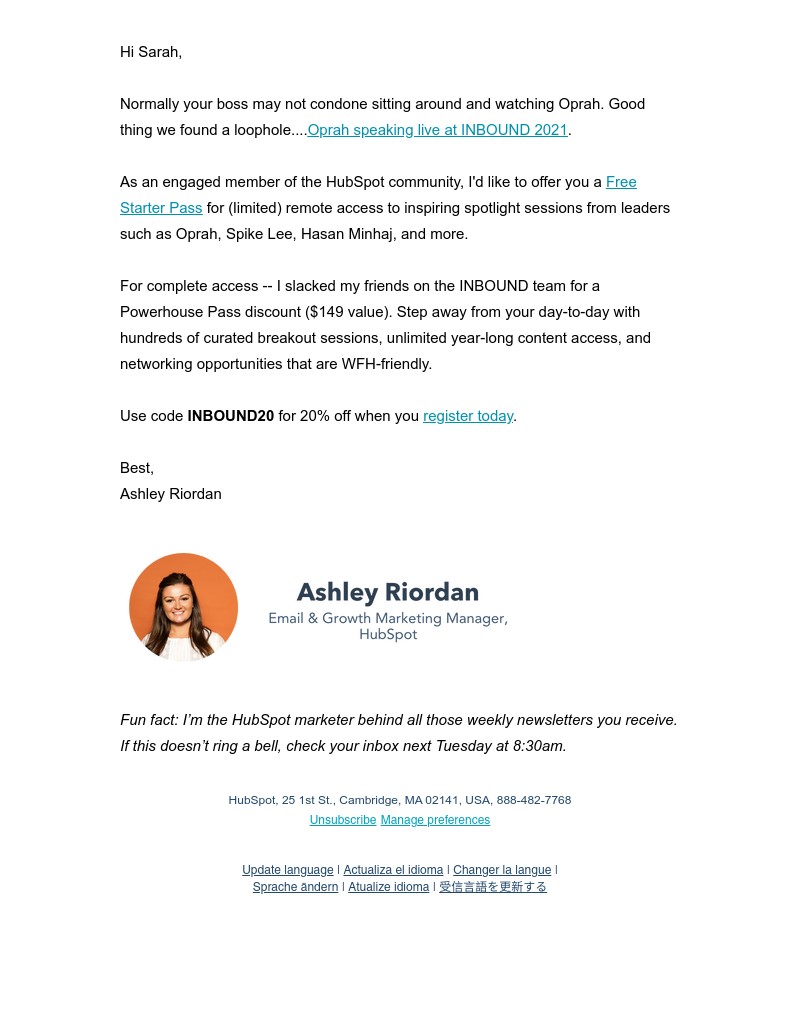 HubSpot CRM - You + Oprah + INBOUND
