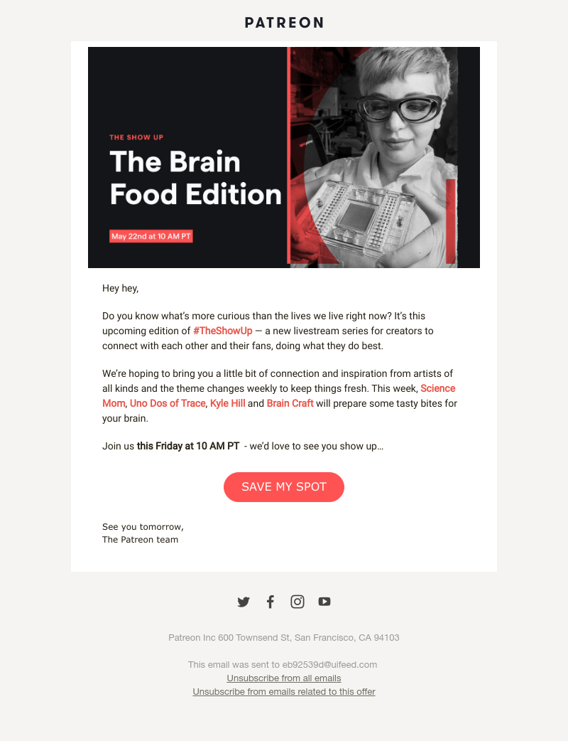 Patreon - Feed your brain, tomorrow at 10am PDT!