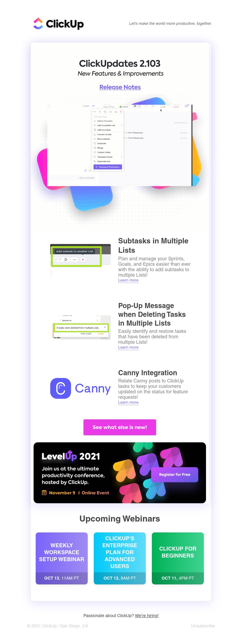 ClickUp - Subtasks in Multiple Lists, Pop-Up Message when Deleting Tasks in Multiple Lists, Canny Integration, ➕ more!