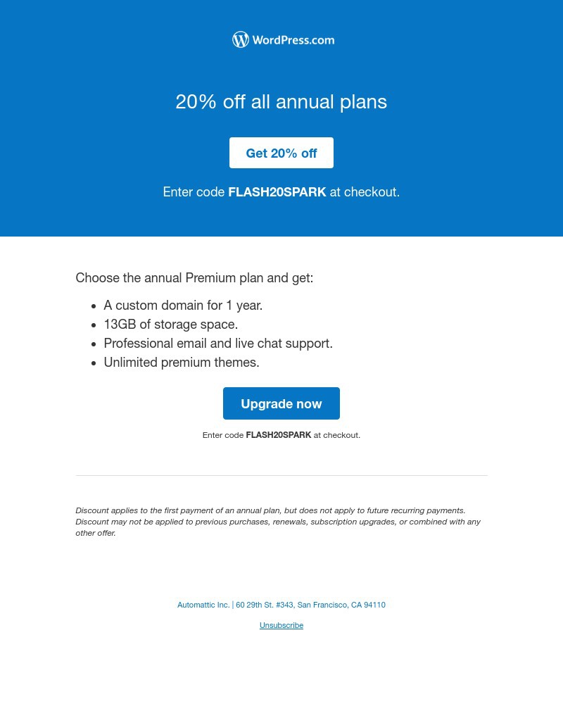 WordPress - 2 Days Only: save 20% when you upgrade your site
