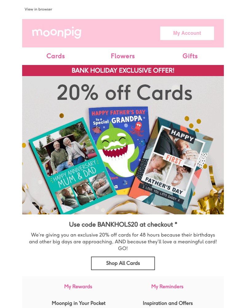 Moonpig - 20% off cards for 48 hours! ⏰