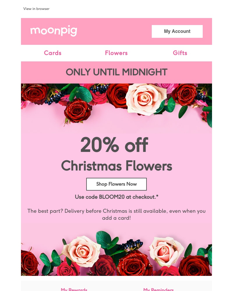 Moonpig - 20% off Christmas flowers - TODAY only!