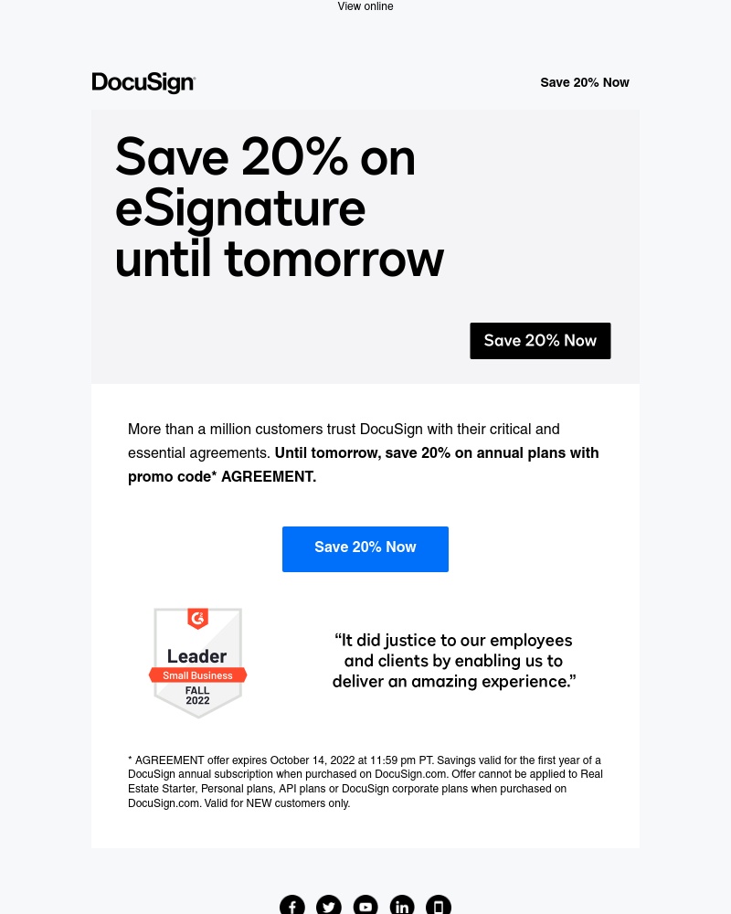 DocuSign - 20% off DocuSign ends tomorrow!