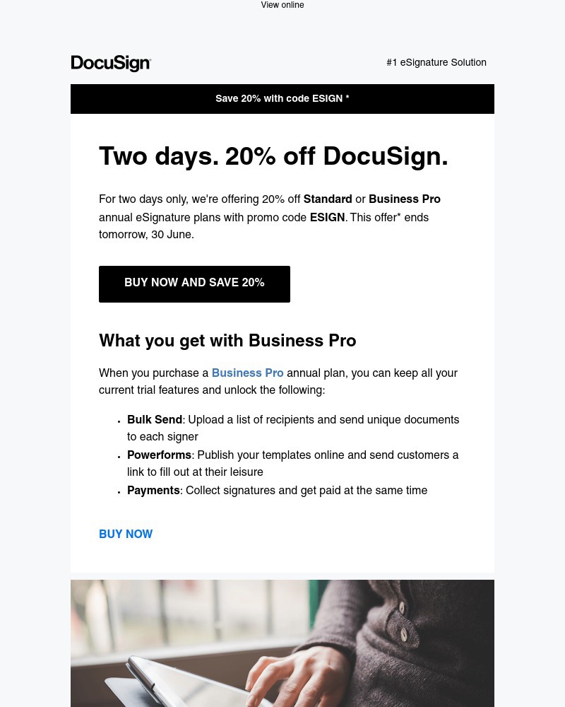 DocuSign - 20% off eSignature. 2 days only.