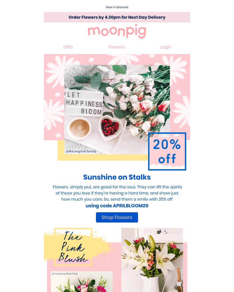 Moonpig - 20% off flowers - That's Bee-utiful 🌼🐝