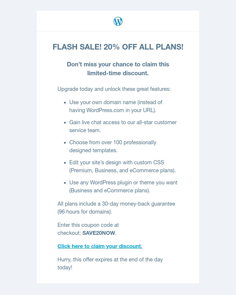 WordPress - 20% off – Today only! Get a WordPress.com plan and save!