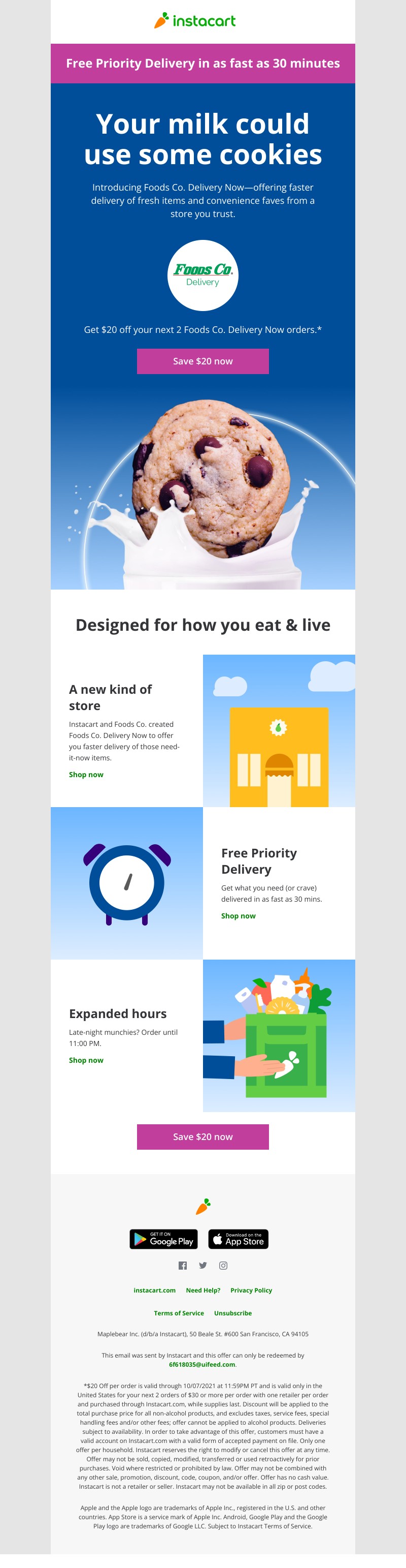 Instacart - Foods Co. Delivery Now: Get fresh and convenience faves delivered faster + save $20