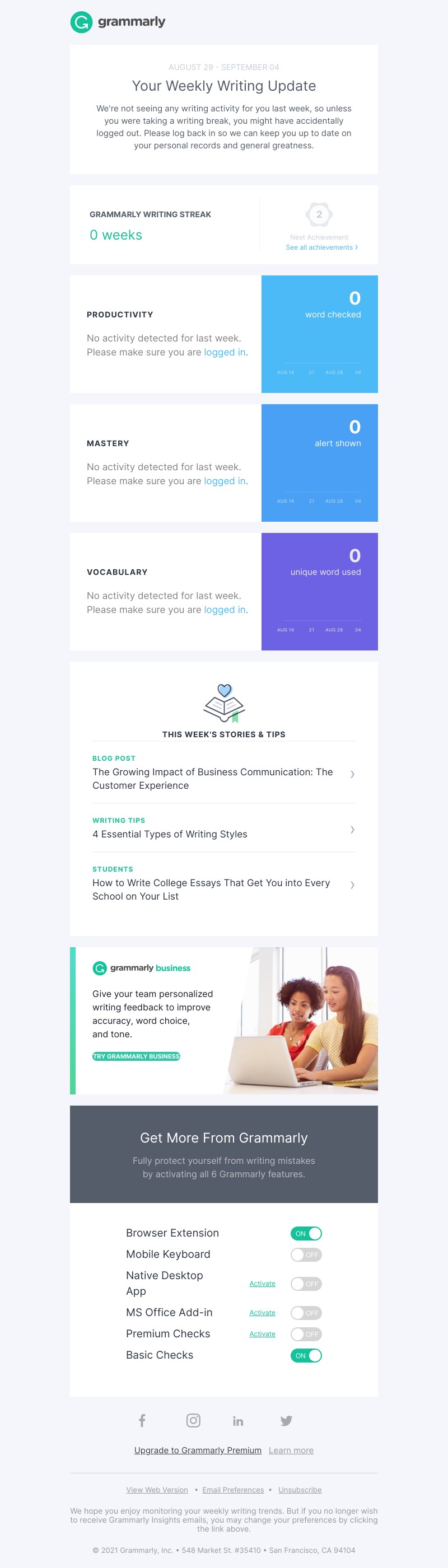Grammarly - We want to send you stellar stats and awesome achievements!
