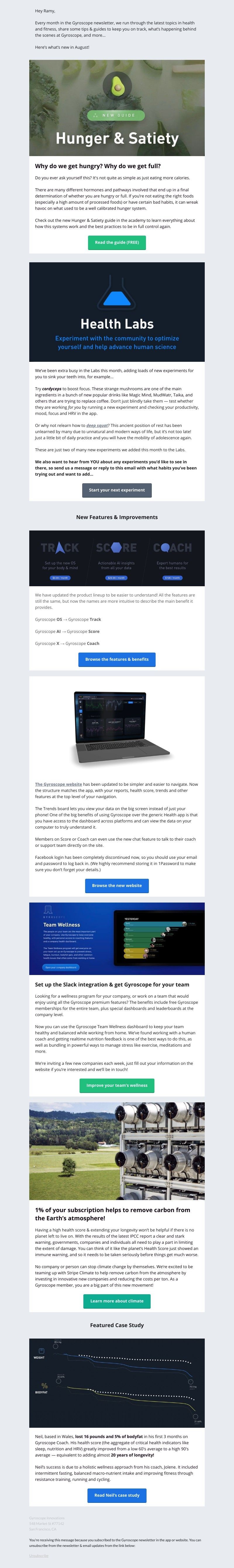 Gyroscope - August Newsletter: App Redesigns / New Hunger Guide / Carbon reduction, and more... ✨