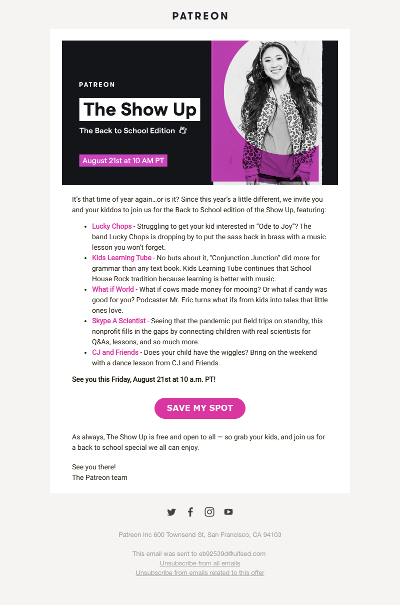 Patreon - ✏️ Head Back to School with #TheShowUp - Friday August 21st at 10 a.m. PT