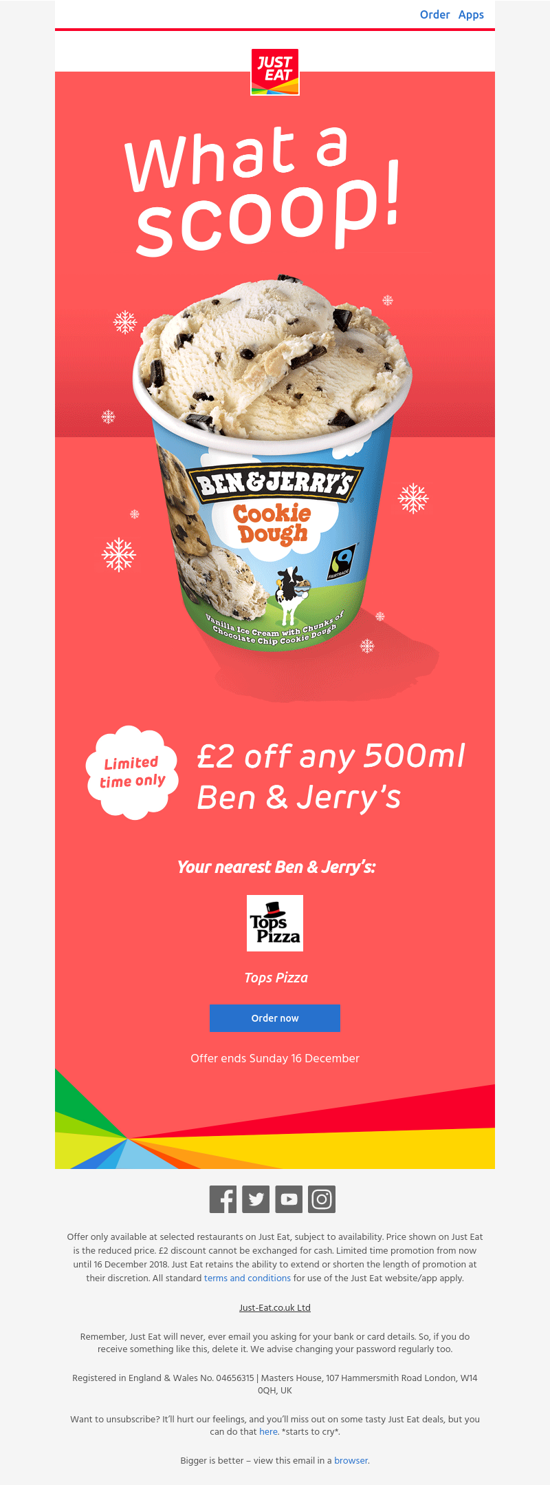 Just Eat - Extra Extra, get £2 off any Ben & Jerry’s