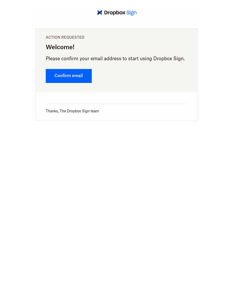 HelloSign - Please confirm your Dropbox Sign account