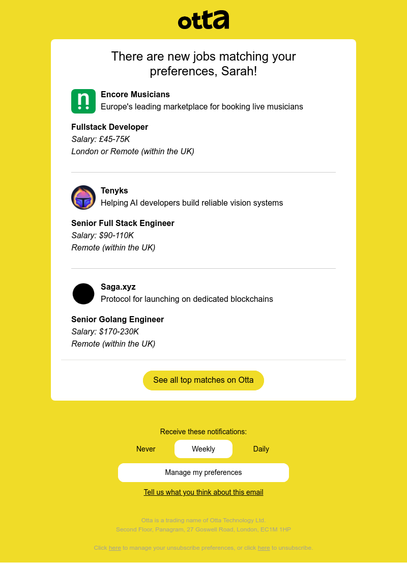 Otta - New match: Fullstack Developer at Encore Musicians