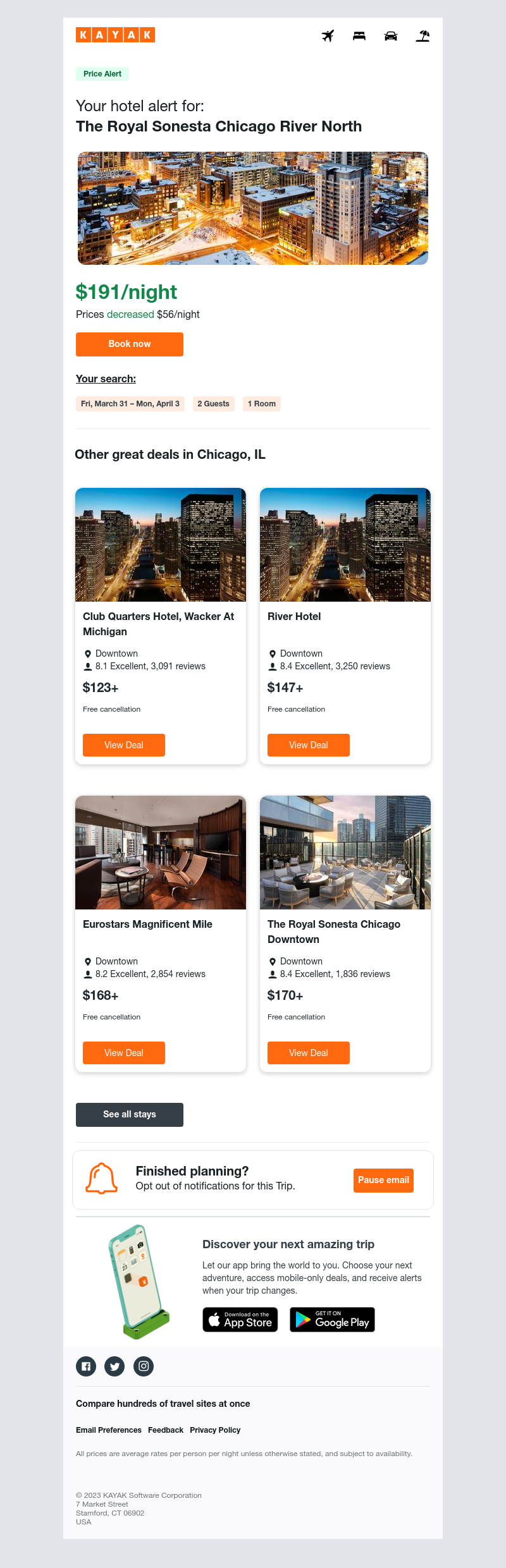 Kayak - Jackpot: Hotel prices dropped $56 in Chicago, IL!
