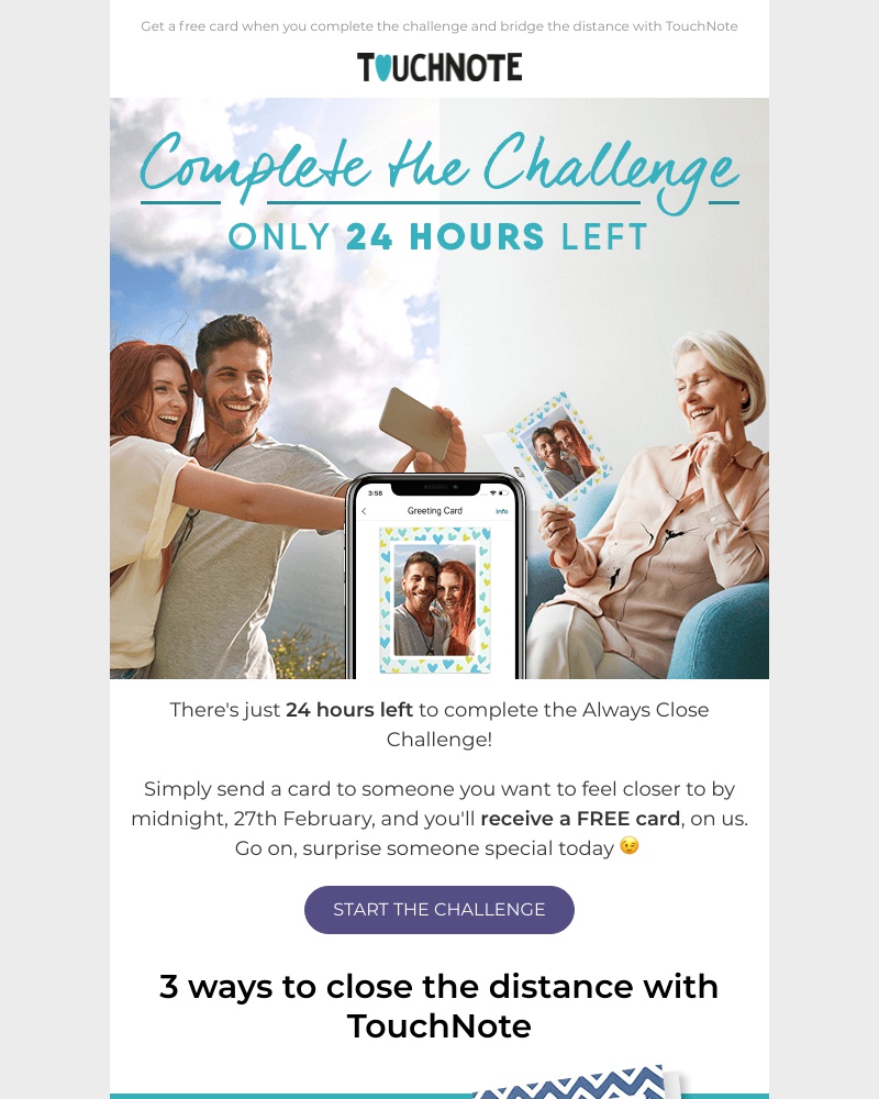 TouchNote - 24 hours left ⏰ Send a card and your next one's on us!