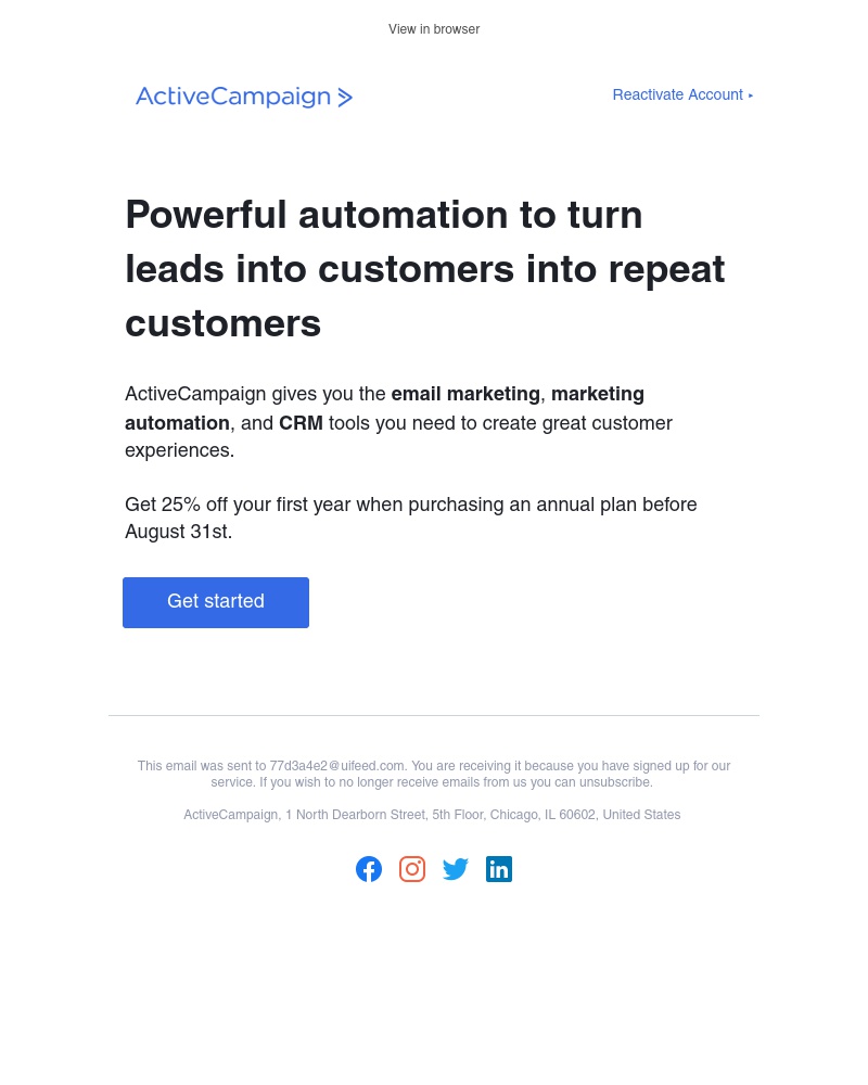  - 25% off ActiveCampaign [Very limited offer]