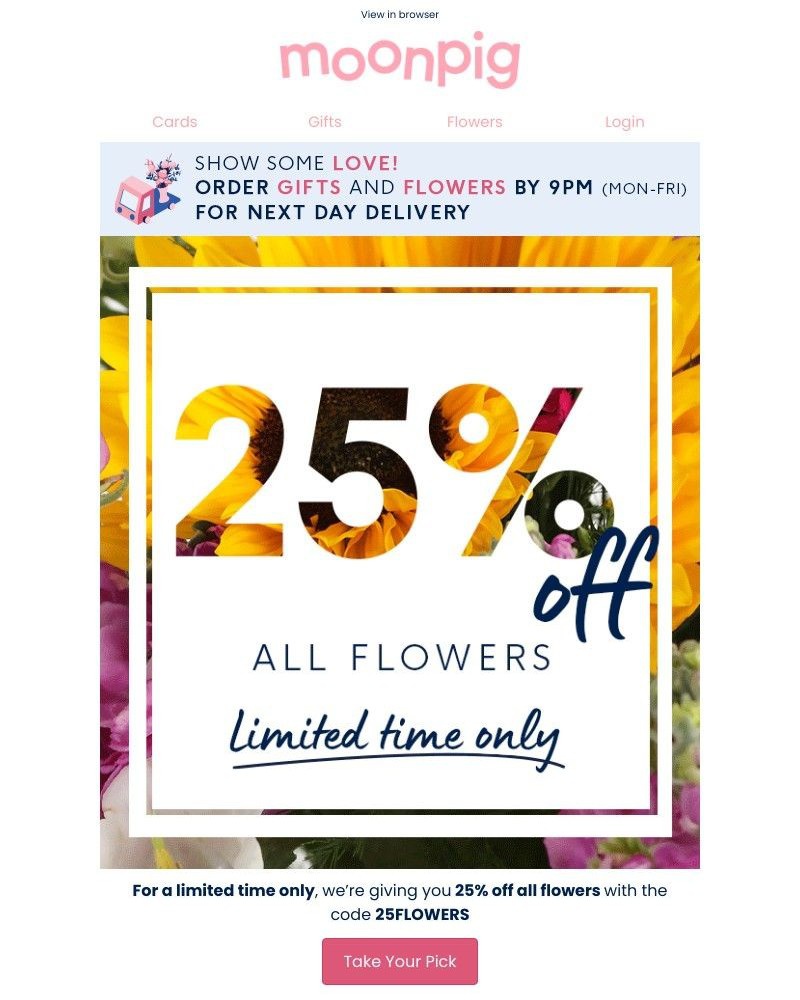 Moonpig - 25% off ALL flowers? Yes, please💐😍