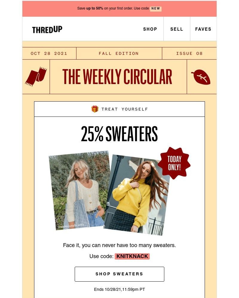 thredUP - 🥶25% OFF: What rhymes with weather?