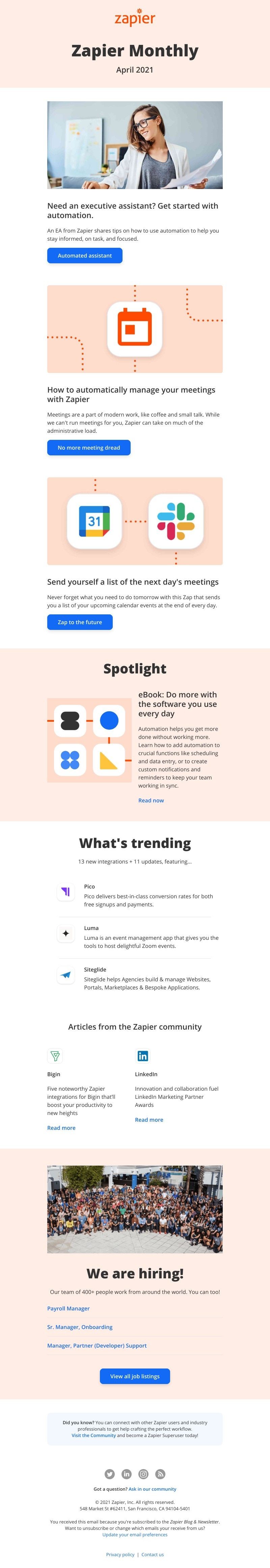 Zapier - New in April: Build your own automated assistant, 11 updates, and 13 new apps