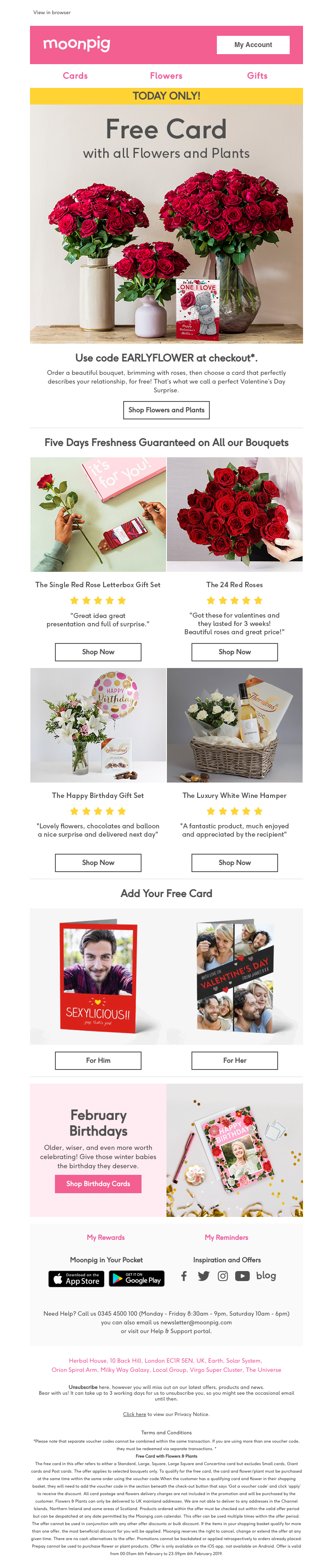 Moonpig - Today only: FREE card with flowers!